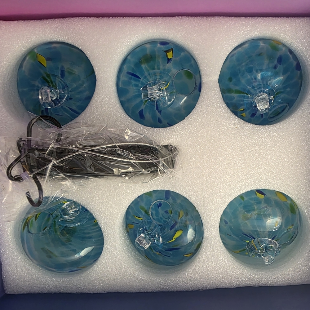 Set of 6 Blue Glass Drawer Knobs